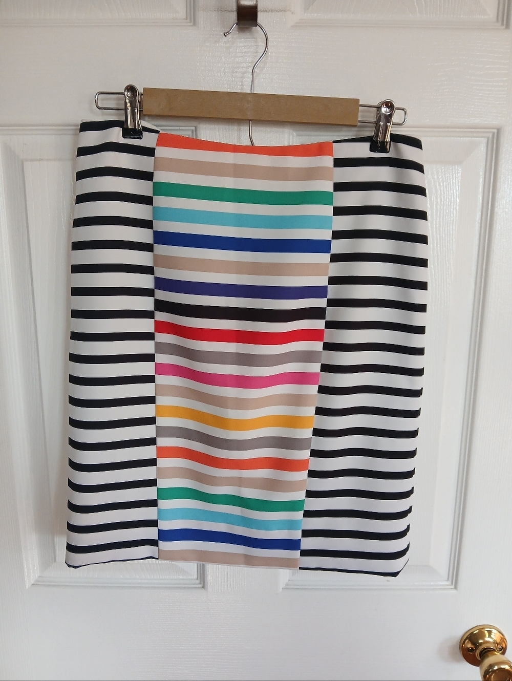 Per Se Striped Multicolor Panel Pencil Skirt  Rainbow Career Office Academia